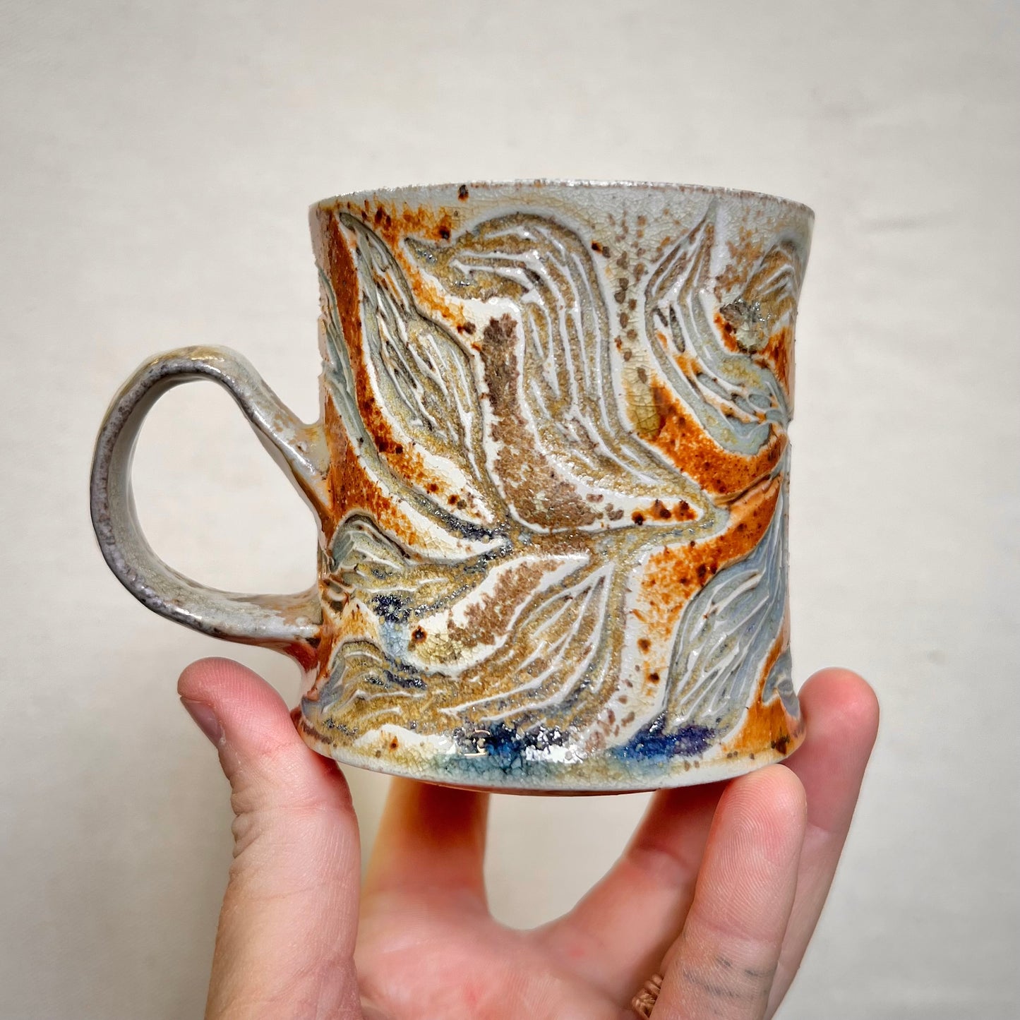 Woodfired Mug - 8oz mug - Rustic mug with Floral Design