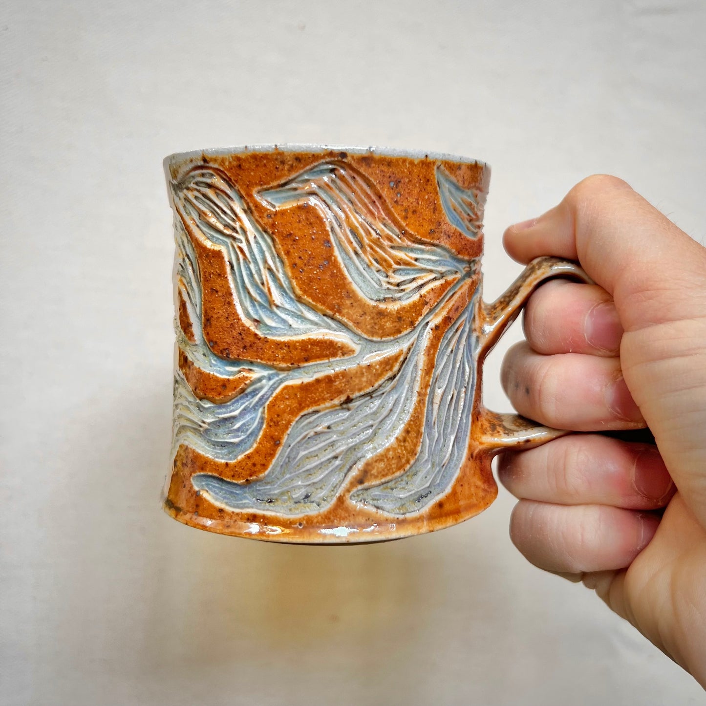 Woodfired Mug - 8oz mug - Rustic mug with Floral Design