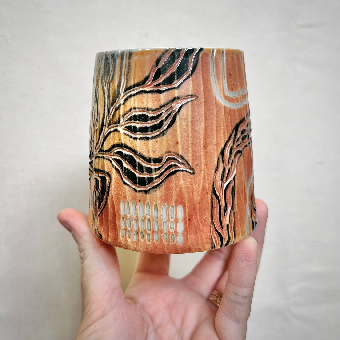 Leafy Wood Fired Mug **Slight Wobble** - 12oz - Rustic mug with Leaf Design