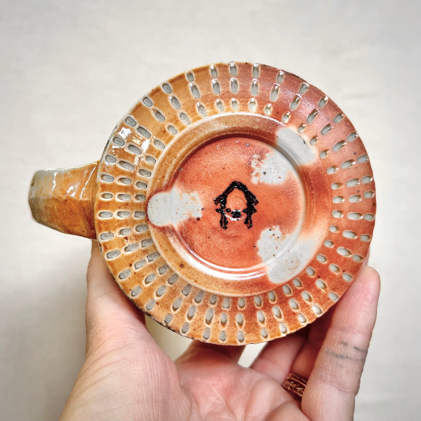 Leafy Wood Fired Mug **Slight Wobble** - 12oz - Rustic mug with Leaf Design