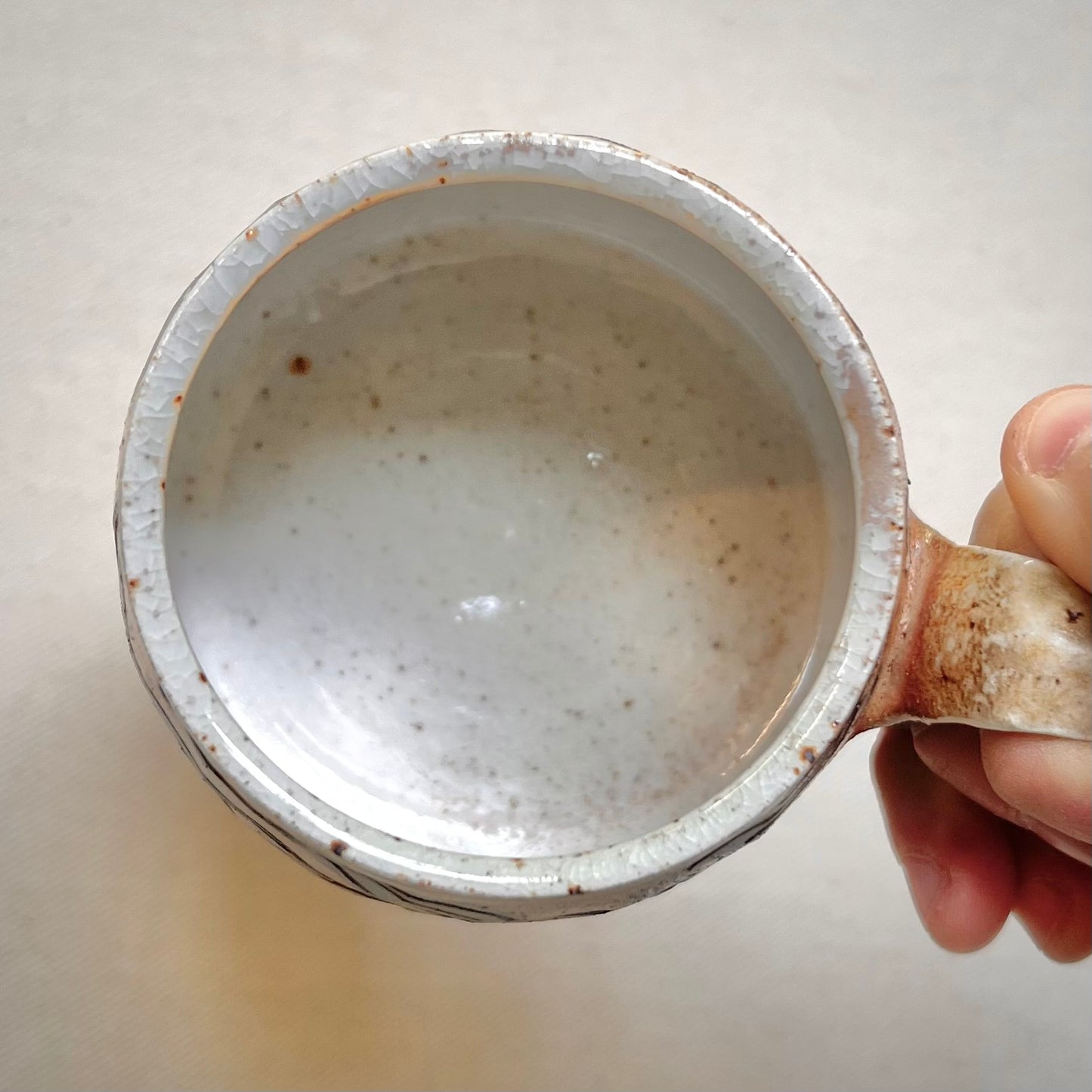 Leafy Wood Fired Mug - 8oz - Rustic Mug with Floral Design