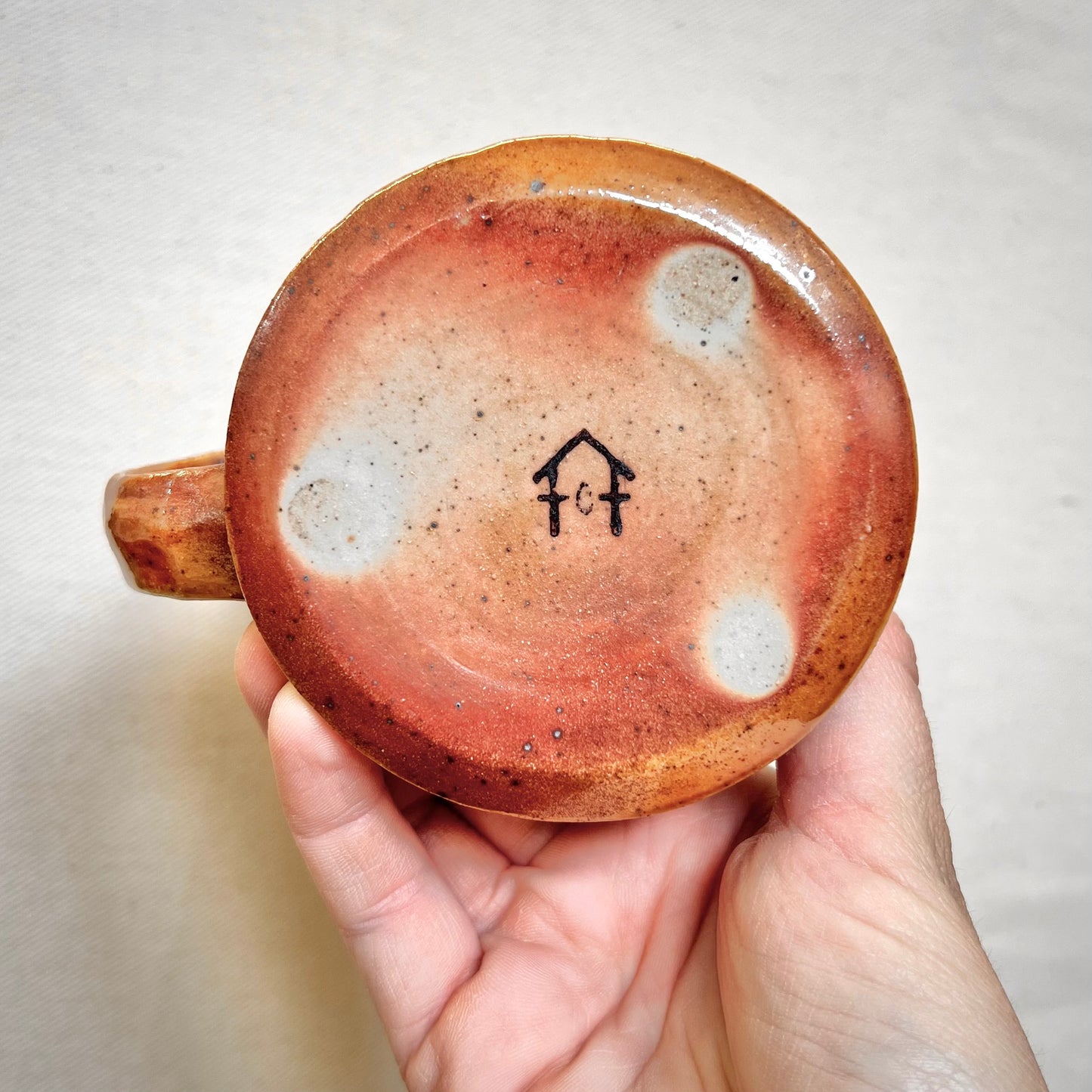 Wood Fired Mug - 8oz - Rustic Mug with Striped Vines Design