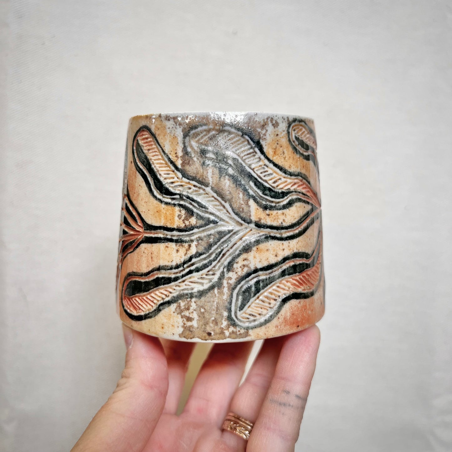 Woodfired Cup - 8oz Tumbler- Small Ombre Tumbler with Floral Design