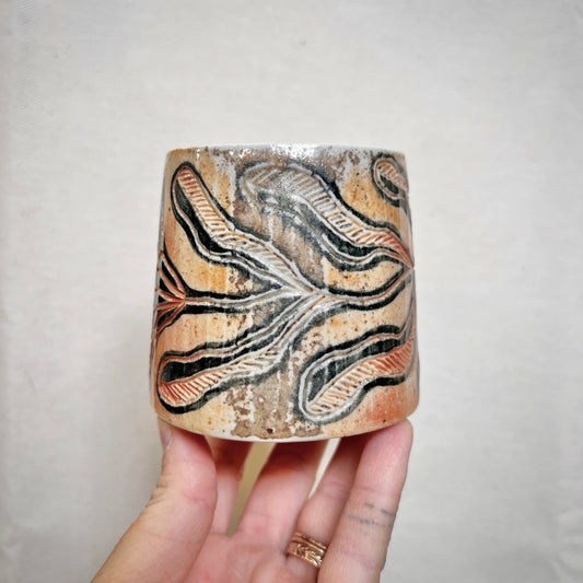 Woodfired Cup - 8oz Tumbler- Small Ombre Tumbler with Floral Design