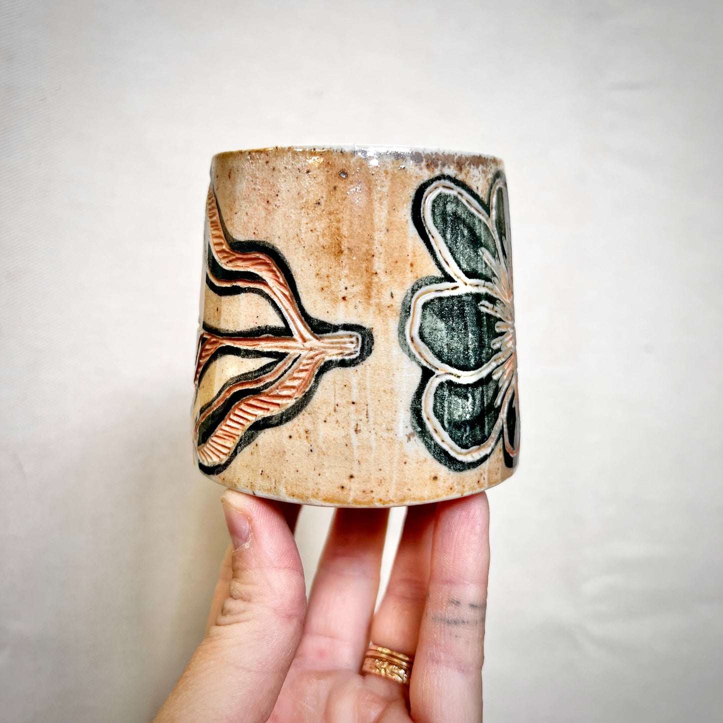 Woodfired Cup - 8oz Tumbler- Small Ombre Tumbler with Floral Design