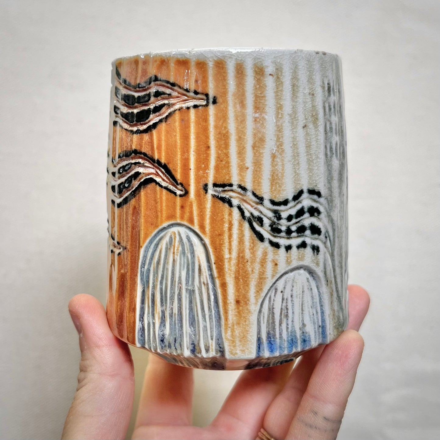 Woodfired Cup - 10oz Tumbler- Rustic Tumbler with Abstract Leaf Design