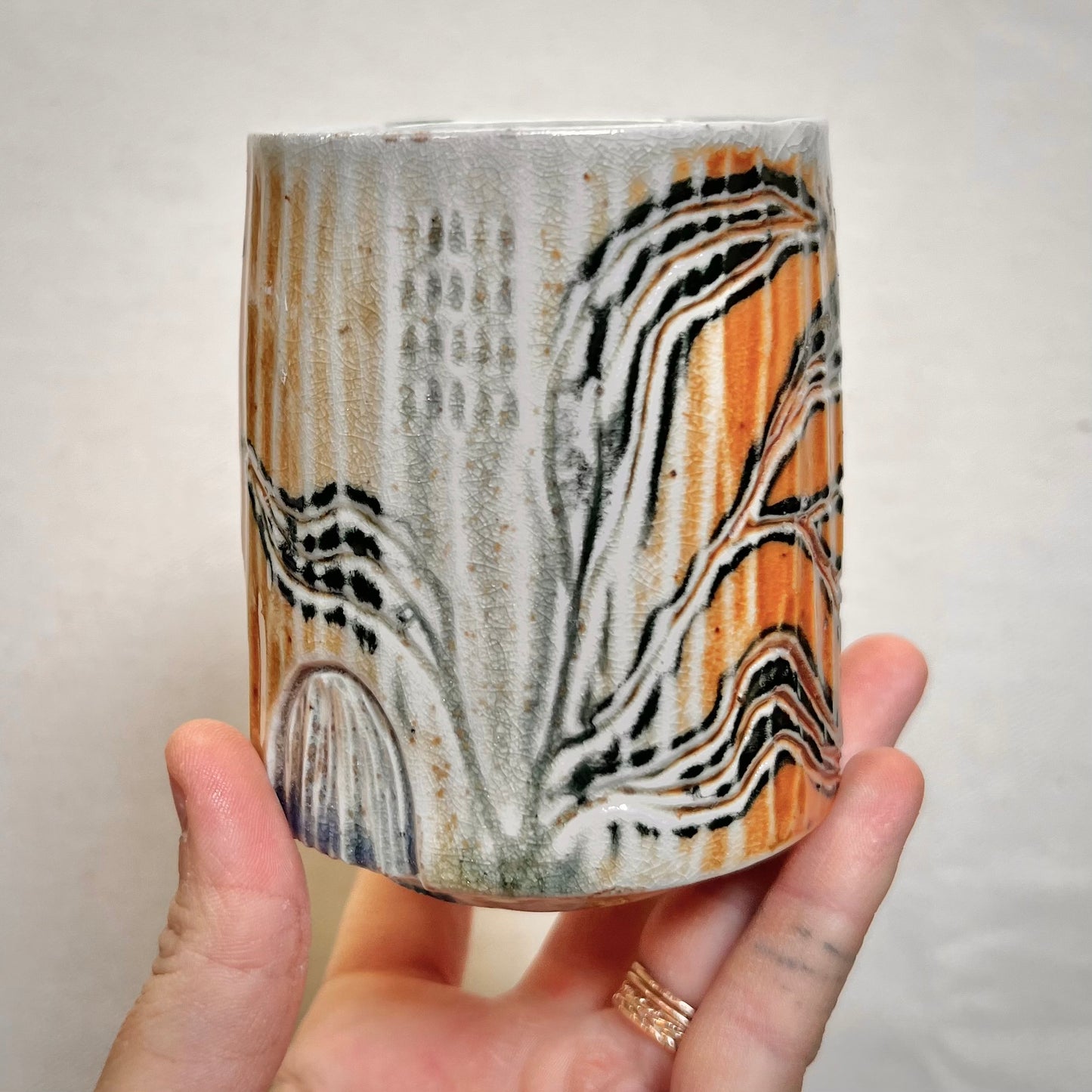 Woodfired Cup - 10oz Tumbler- Rustic Tumbler with Abstract Leaf Design