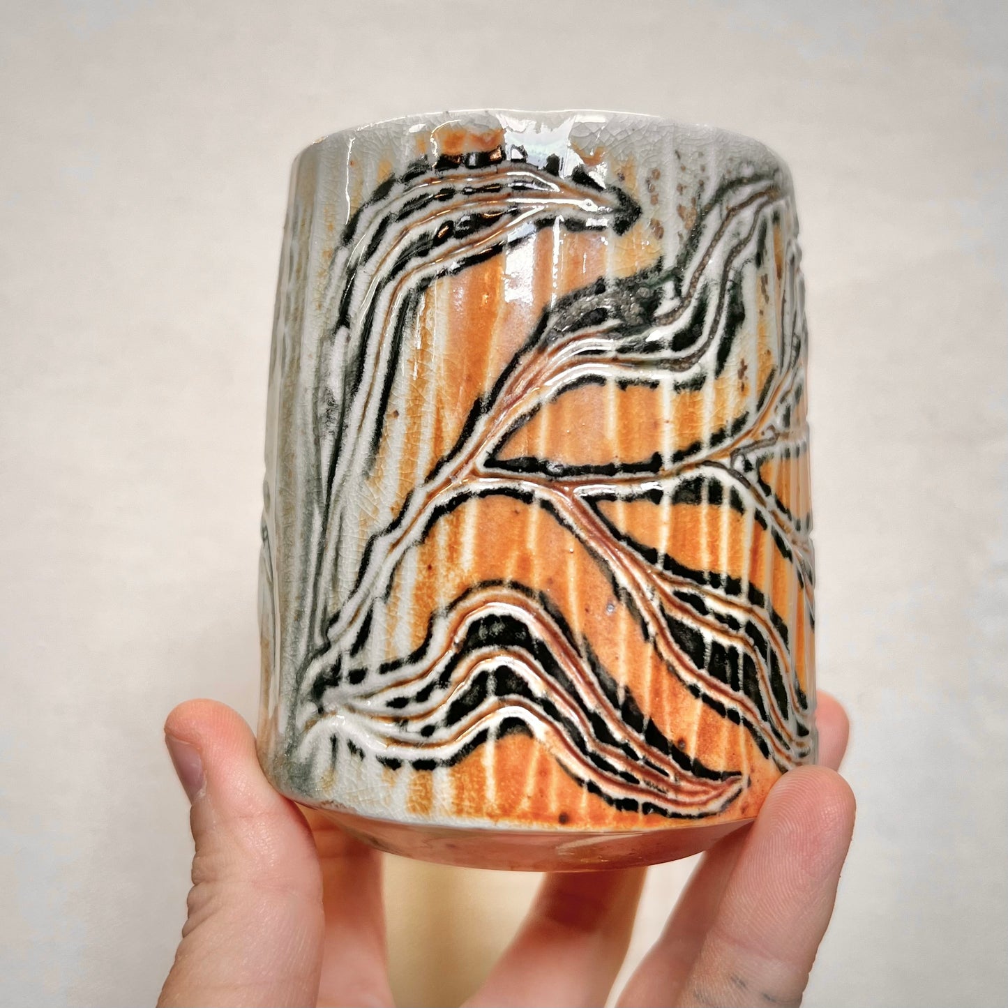 Woodfired Cup - 10oz Tumbler- Rustic Tumbler with Abstract Leaf Design