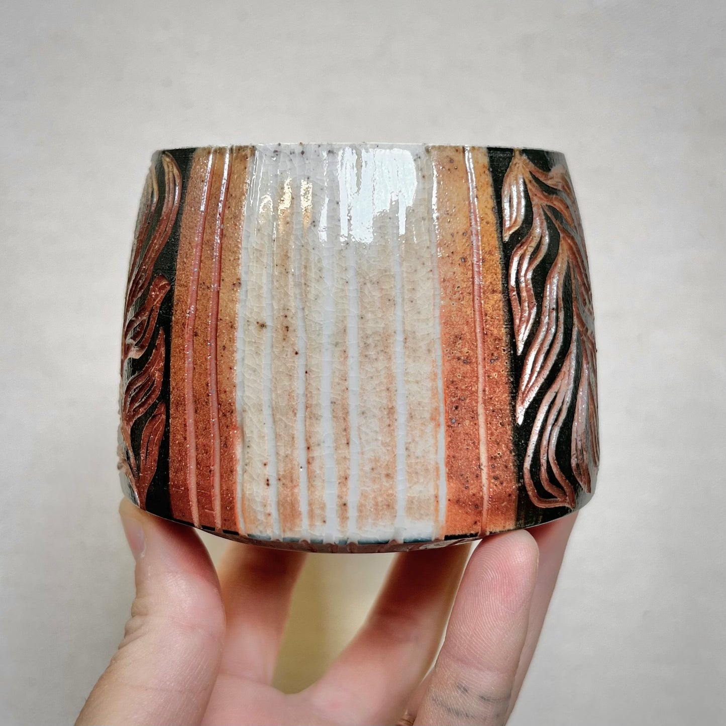 Leafy Wood Fired Mug - 9oz - Rustic Mug with Leaf Design