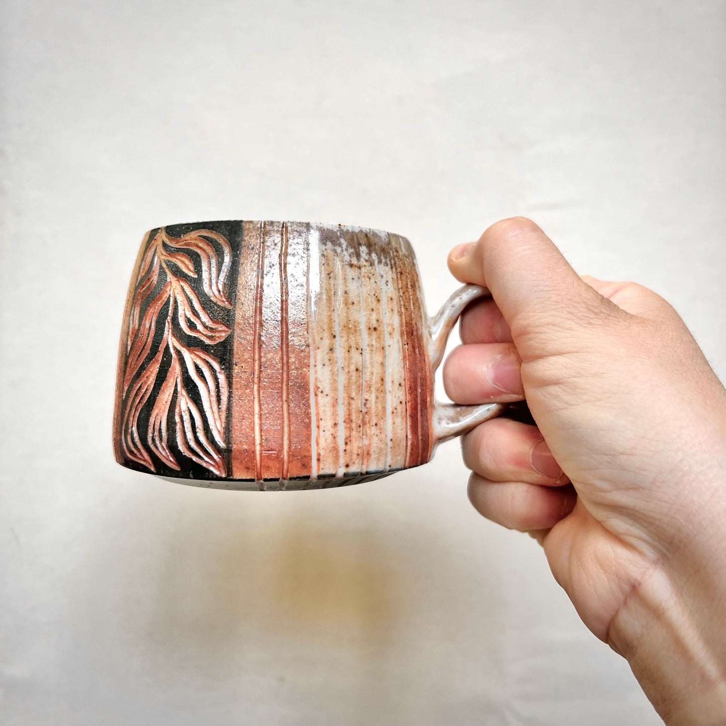 Leafy Wood Fired Mug - 9oz - Rustic Mug with Leaf Design