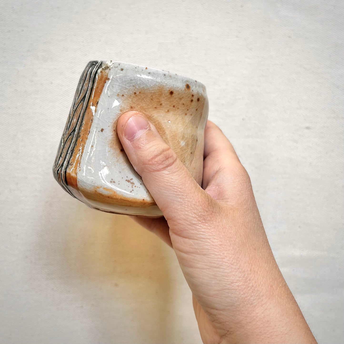 Wood Fired Thumbprint Cup - 8oz Tumbler - Rustic with Abstract Leaf Design