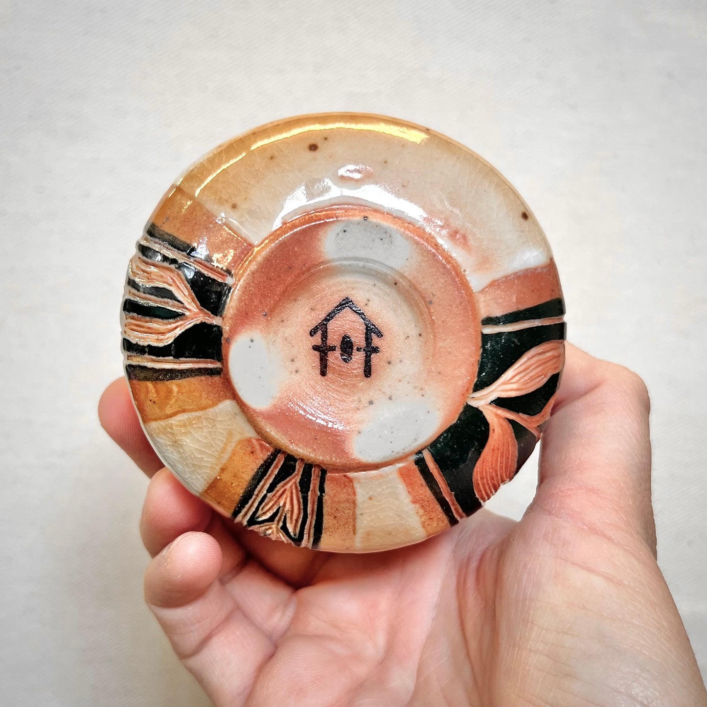 Wood Fired Thumbprint Cup - 8oz Tumbler - Rustic with Abstract Leaf Design