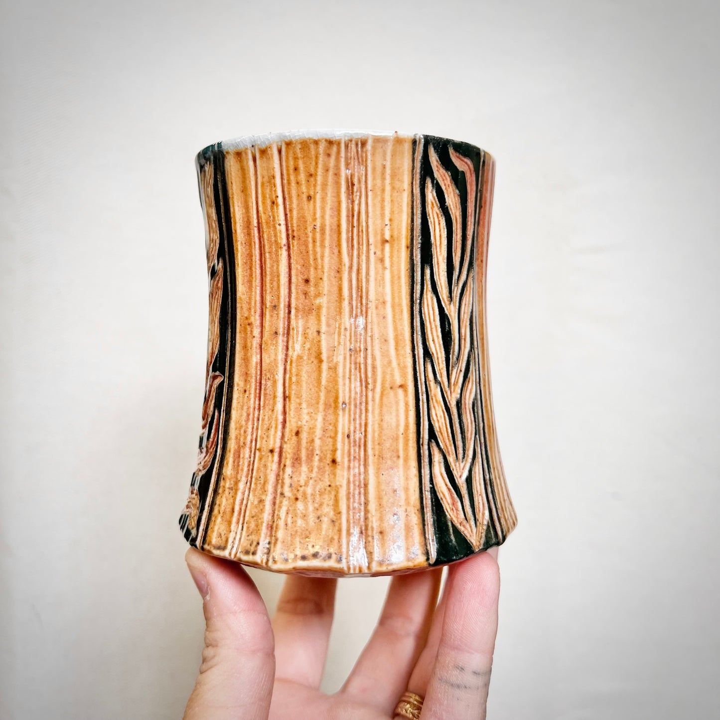 Leafy Wood Fired Mug - 12oz - Rustic Mug with Leaf Design