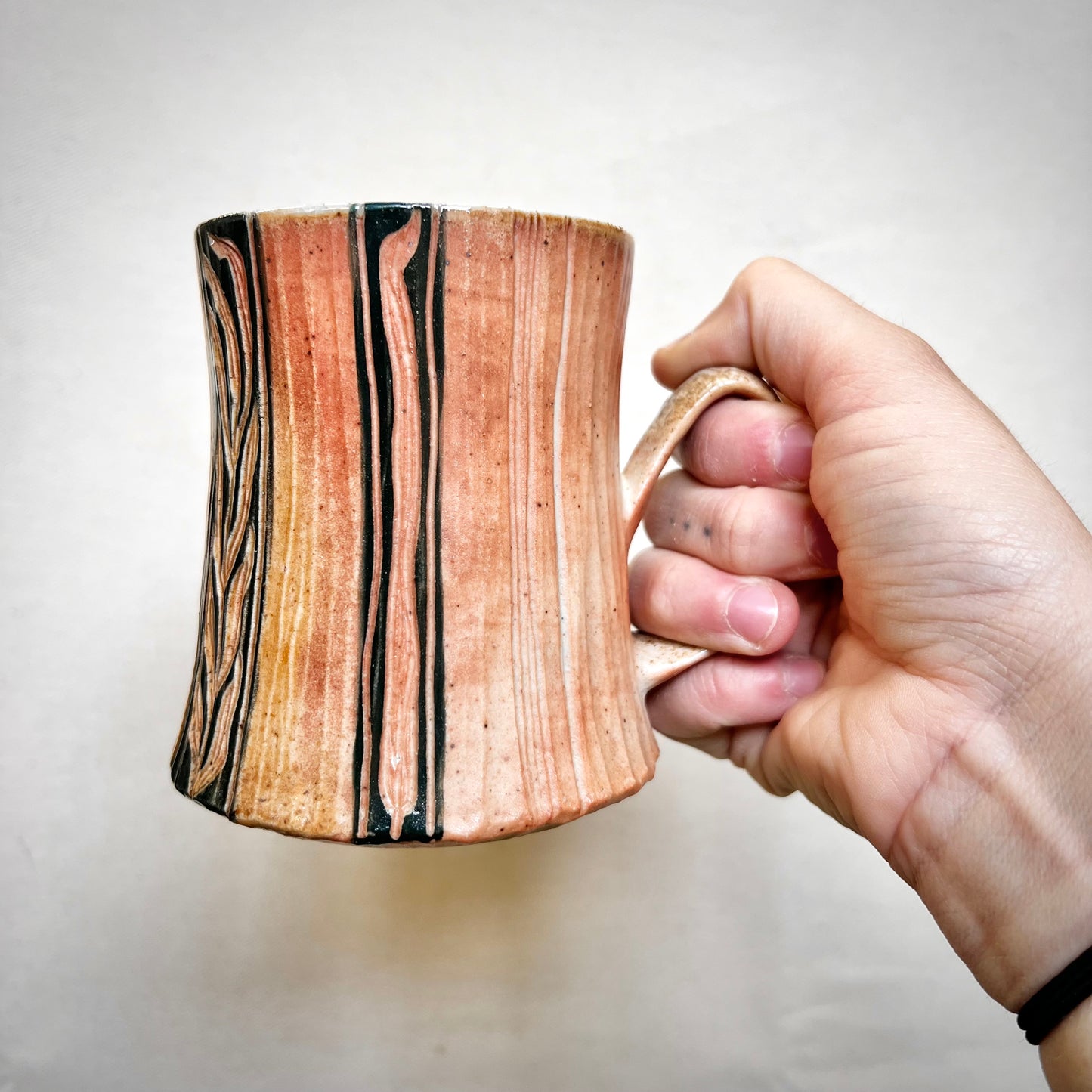 Leafy Wood Fired Mug - 12oz - Rustic Mug with Leaf Design