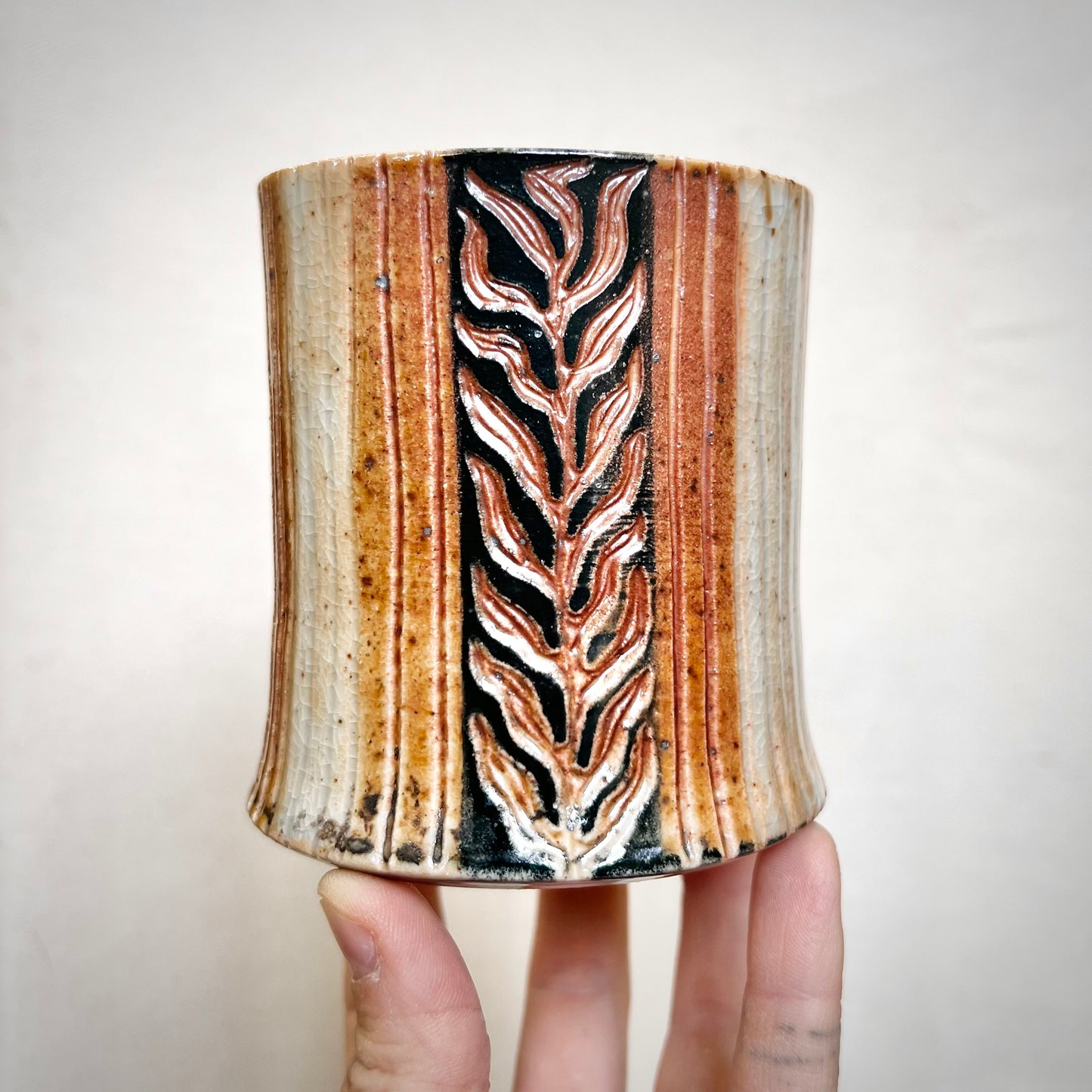 Wood Fired Mug - 10oz - Rustic Mug with Abstract Leafy Design