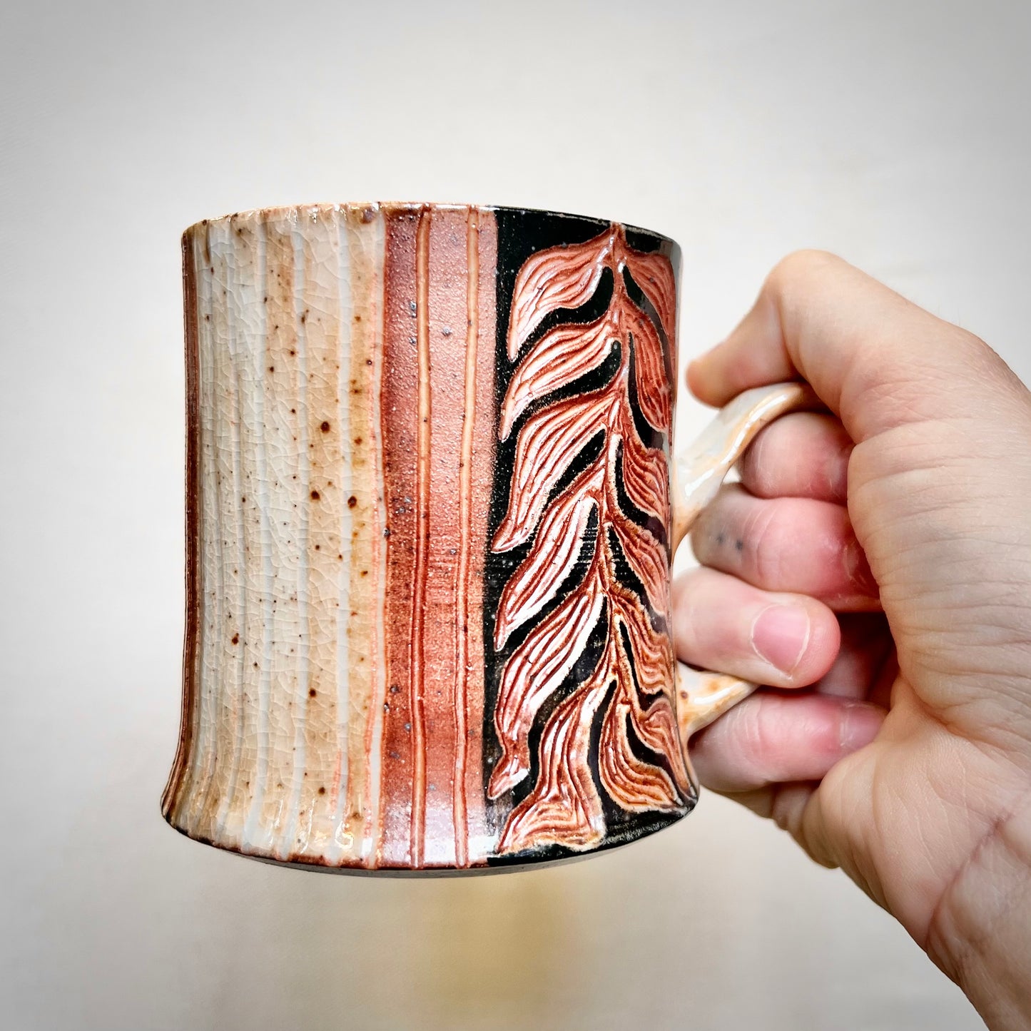 Wood Fired Mug - 10oz - Rustic Mug with Abstract Leafy Design