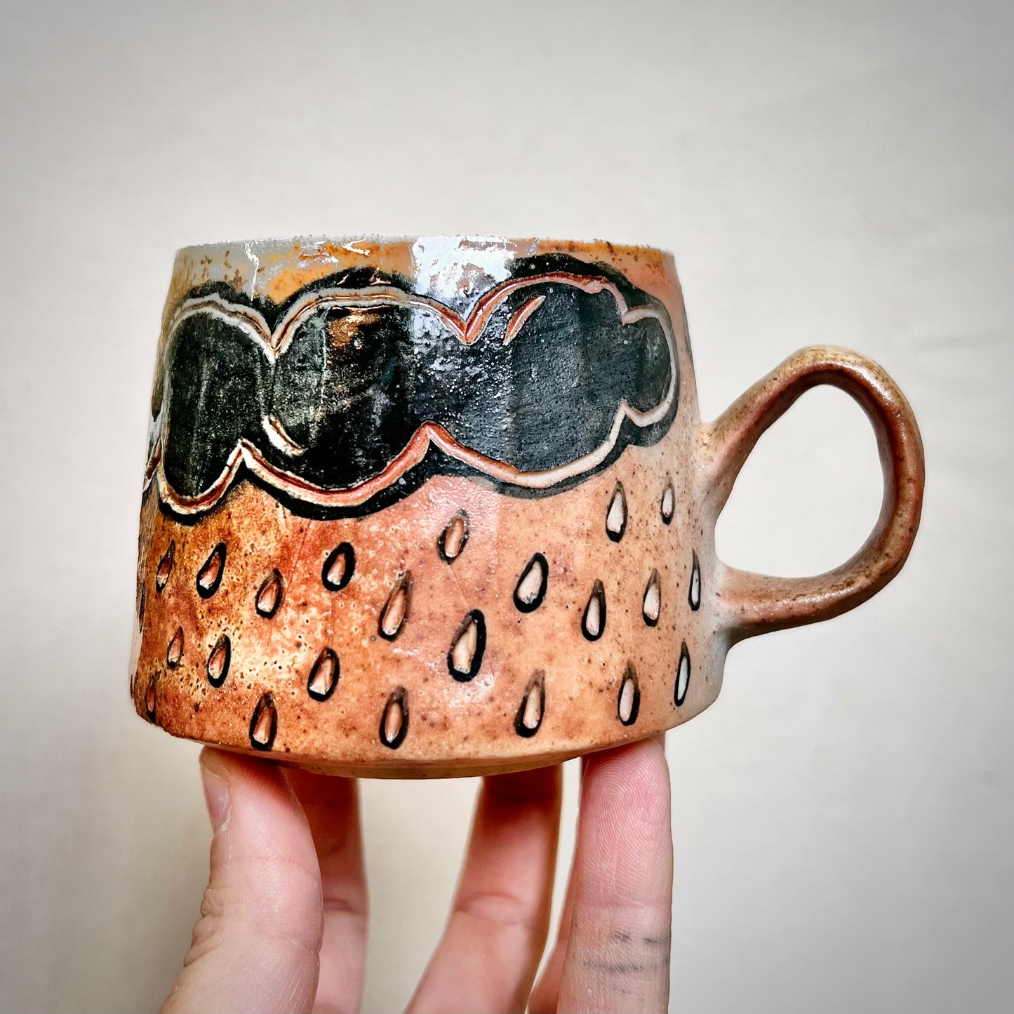 Rainy Day Mug - 10oz - Rustic Mug with Rain Cloud “Even the Sky Cries Sometimes”