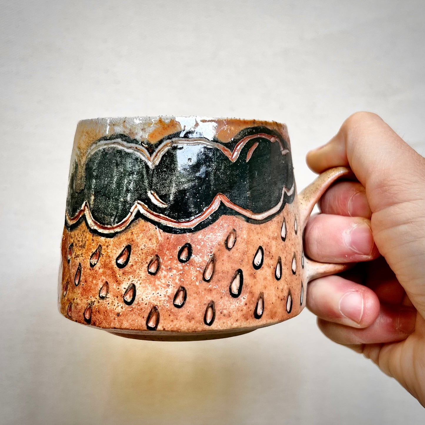 Rainy Day Mug - 10oz - Rustic Mug with Rain Cloud “Even the Sky Cries Sometimes”