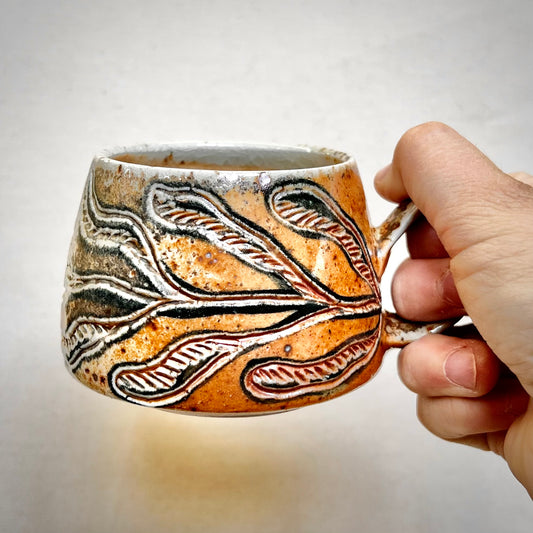 Wood Fired Mug - 8 oz - Rustic mug with Farmhouse Flower Design
