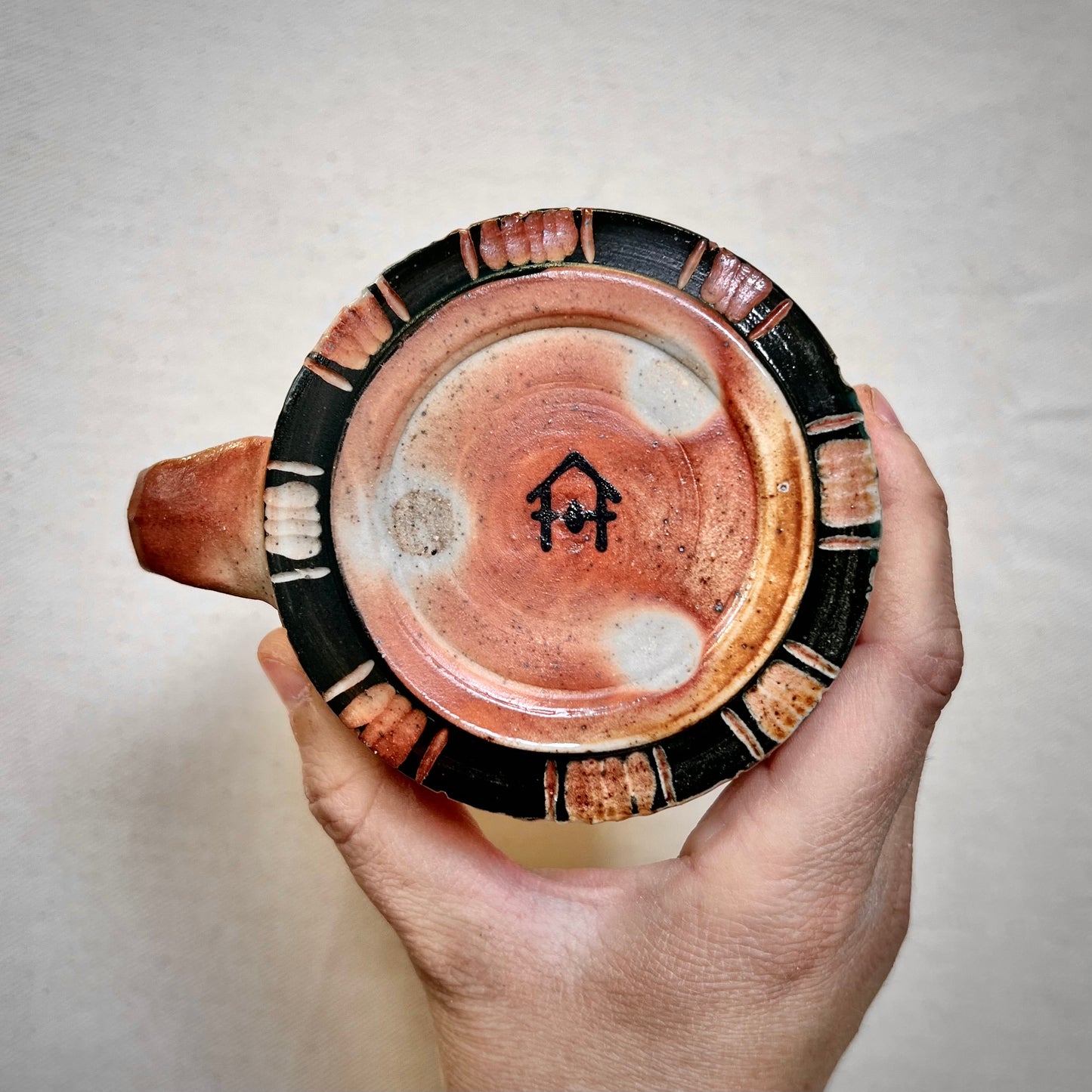 Wood Fired Mug -  8oz - Rustic Striped Leaf Design