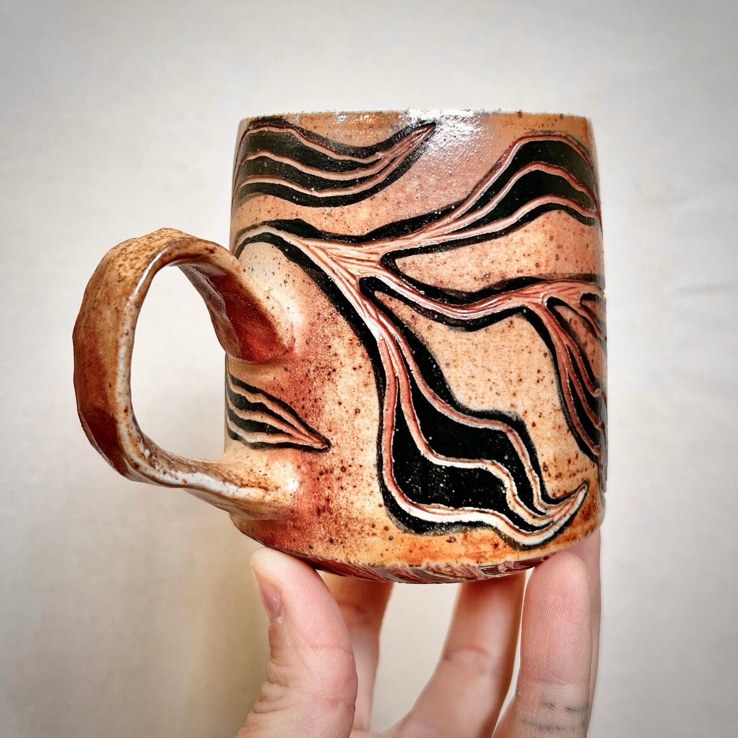 Wood Fired Mug -  8oz - Rustic Willow Leaf Design