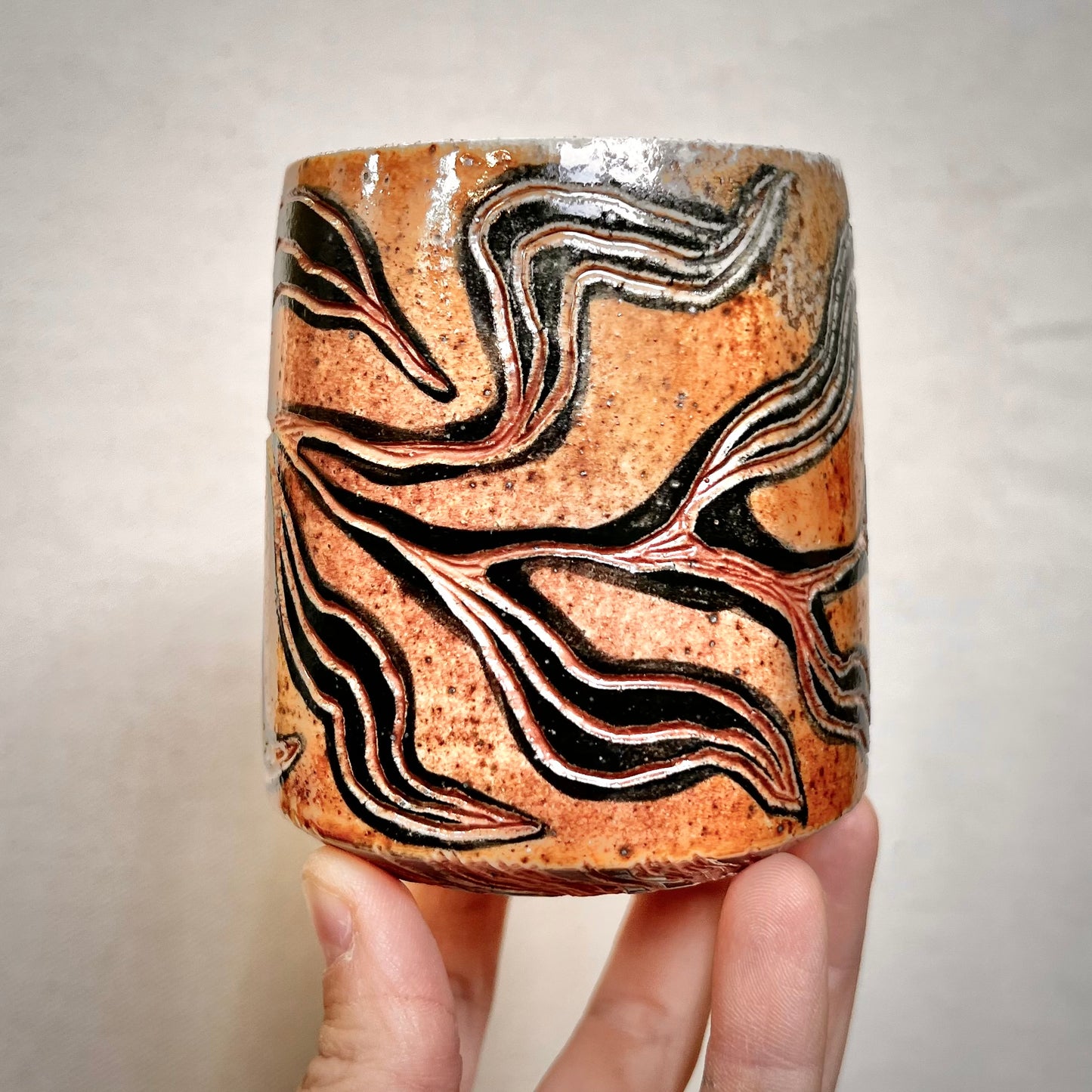 Wood Fired Mug -  8oz - Rustic Willow Leaf Design