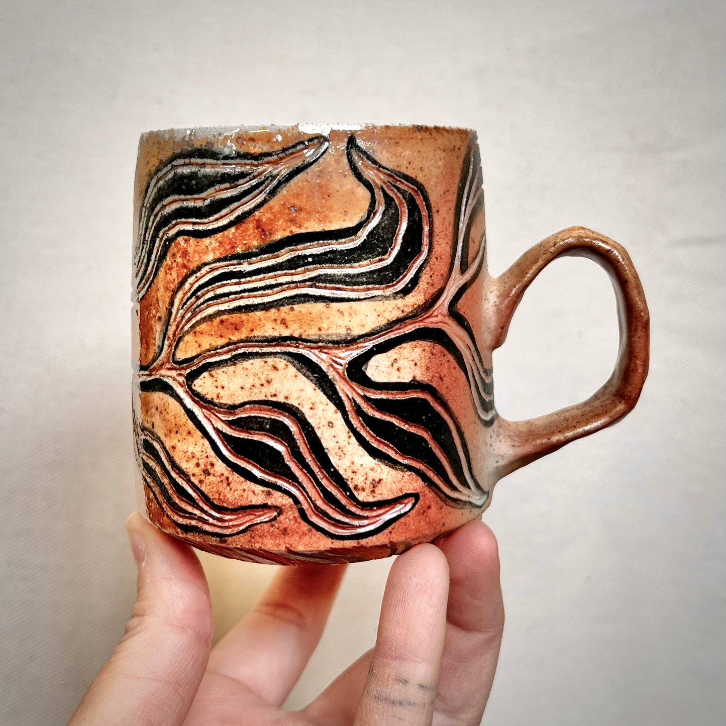 Wood Fired Mug -  8oz - Rustic Willow Leaf Design