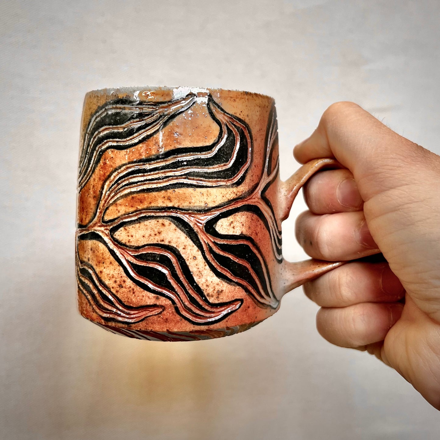 Wood Fired Mug -  8oz - Rustic Willow Leaf Design