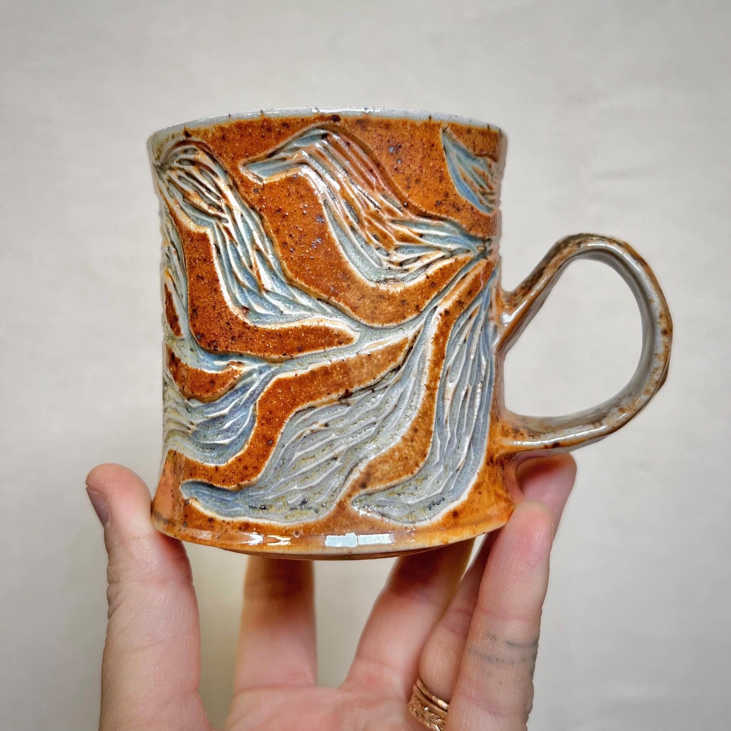 Woodfired Mug - 8oz mug - Rustic mug with Floral Design