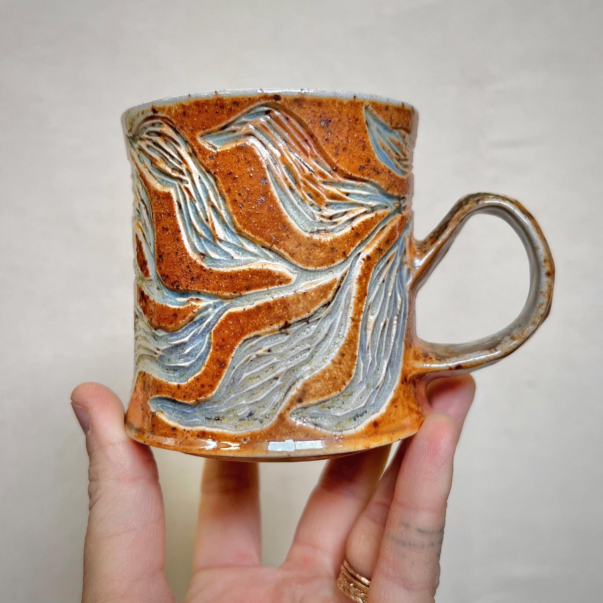 Woodfired Mug - 8oz mug - Rustic mug with Floral Design