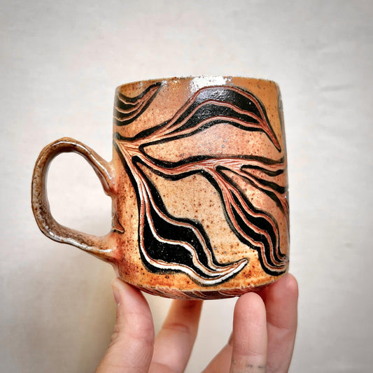 Wood Fired Mug -  8oz - Rustic Willow Leaf Design