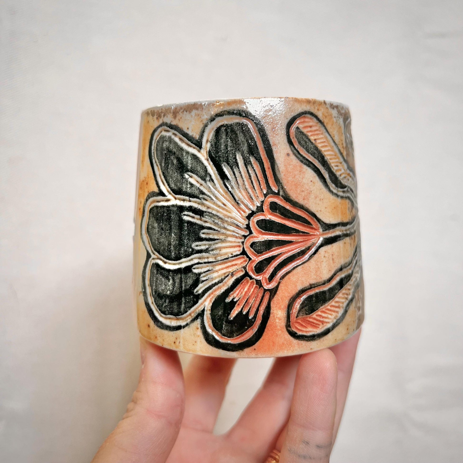 Woodfired Cup - 8oz Tumbler- Small Ombre Tumbler with Floral Design