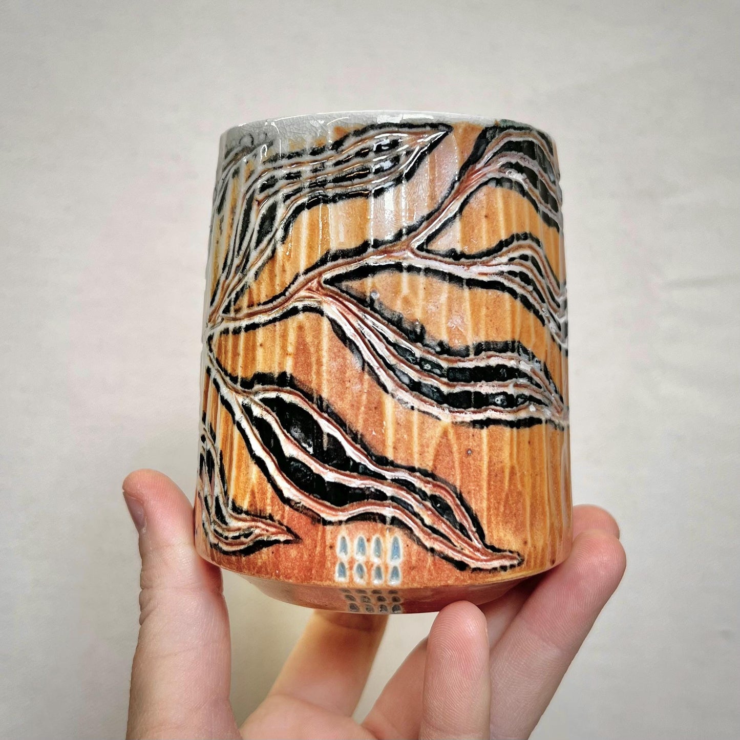 Woodfired Cup - 10oz Tumbler- Rustic Tumbler with Abstract Leaf Design