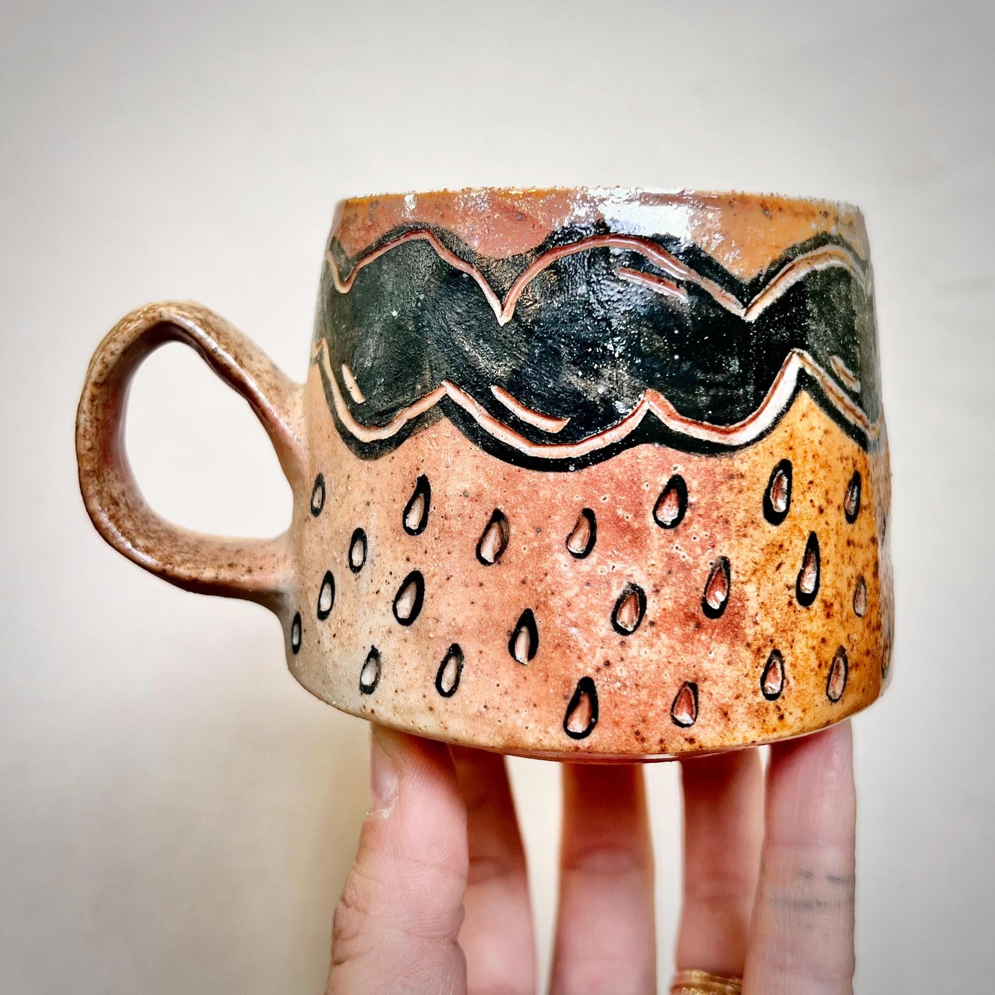 Rainy Day Mug - 10oz - Rustic Mug with Rain Cloud “Even the Sky Cries Sometimes”